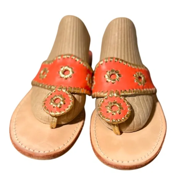 Original Flat Sandals Orange and Metallic Gold - Picture 3 of 8